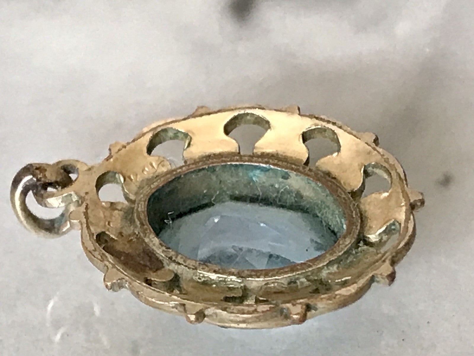 Alt Vintage Edel Anhänger vergoldet SUPER Design blauer Stein