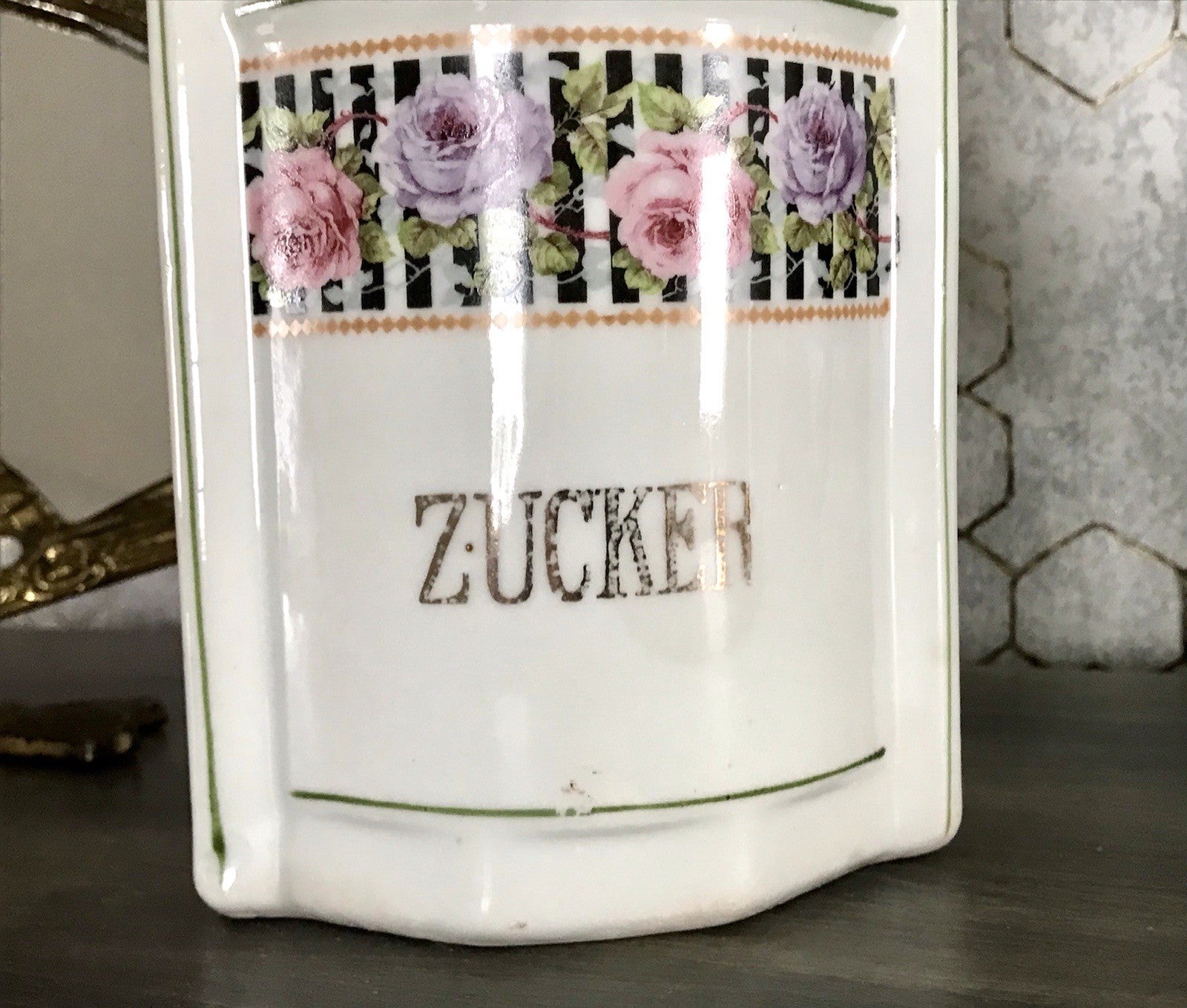 Antik Porzellan Dose Vorratsgefäß Vorratsdose Zucker Rosen Jugendstil Art Déco