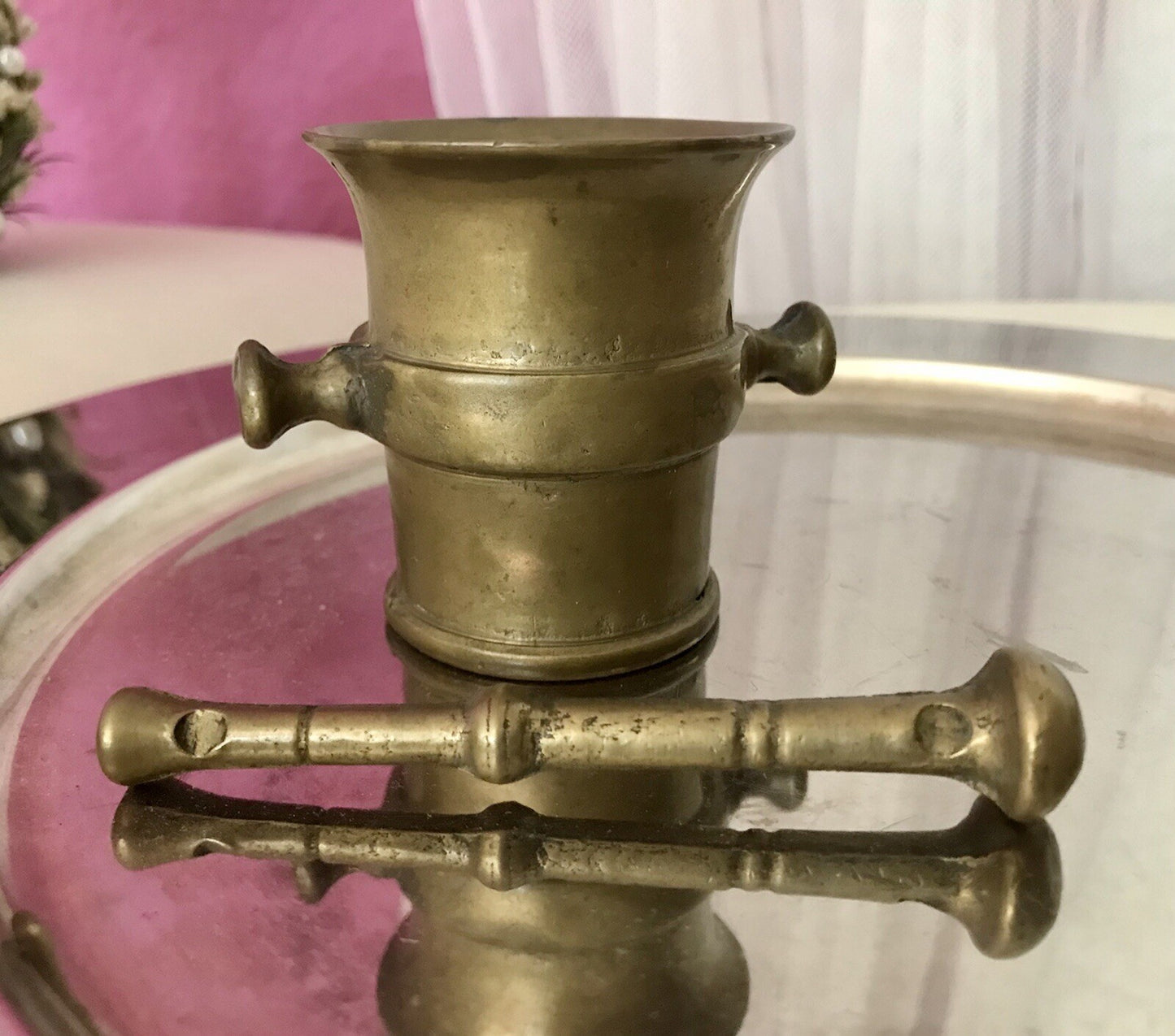 Alt Vintage Messing kleiner Mörser mit Pistill Stößel
