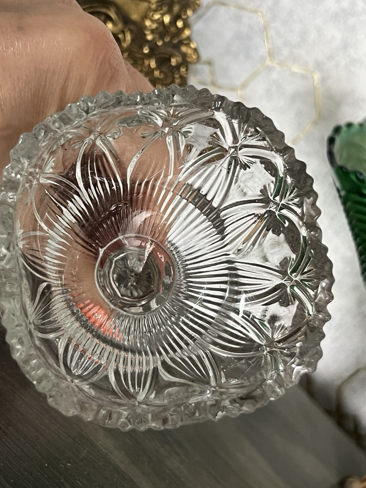 Antik Jugendstil Art Deco Pressglas Glas Fußschale Schale Zuckerschale