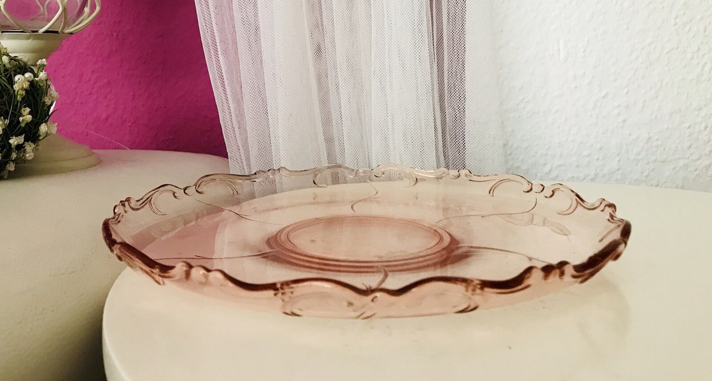 Rosalin Kuchenplatte Kuchenteller Art Déco Schale Pressglas Glasschale