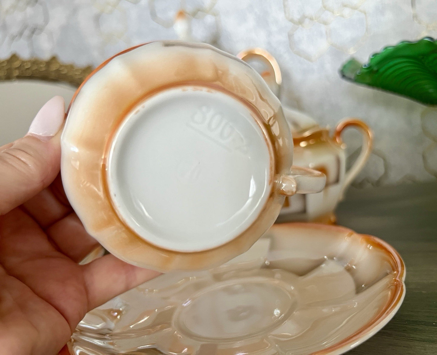 Antik Art Déco Porzellan Kaffeeservice Spritzdekor Bauhaus Teté a Téte 2 Pers.