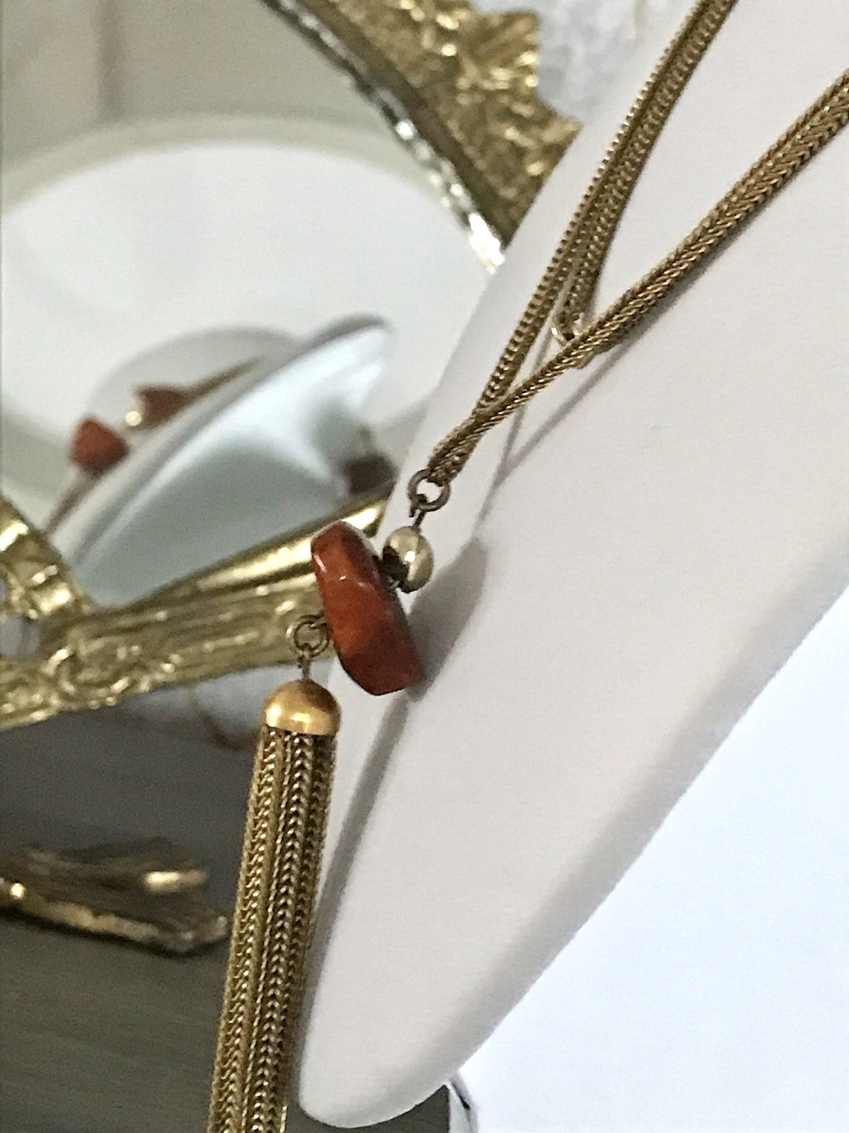 Vintage 60er Halskette Amerik. Doublè gold Steine Bernstein? Achate? SCHÖN