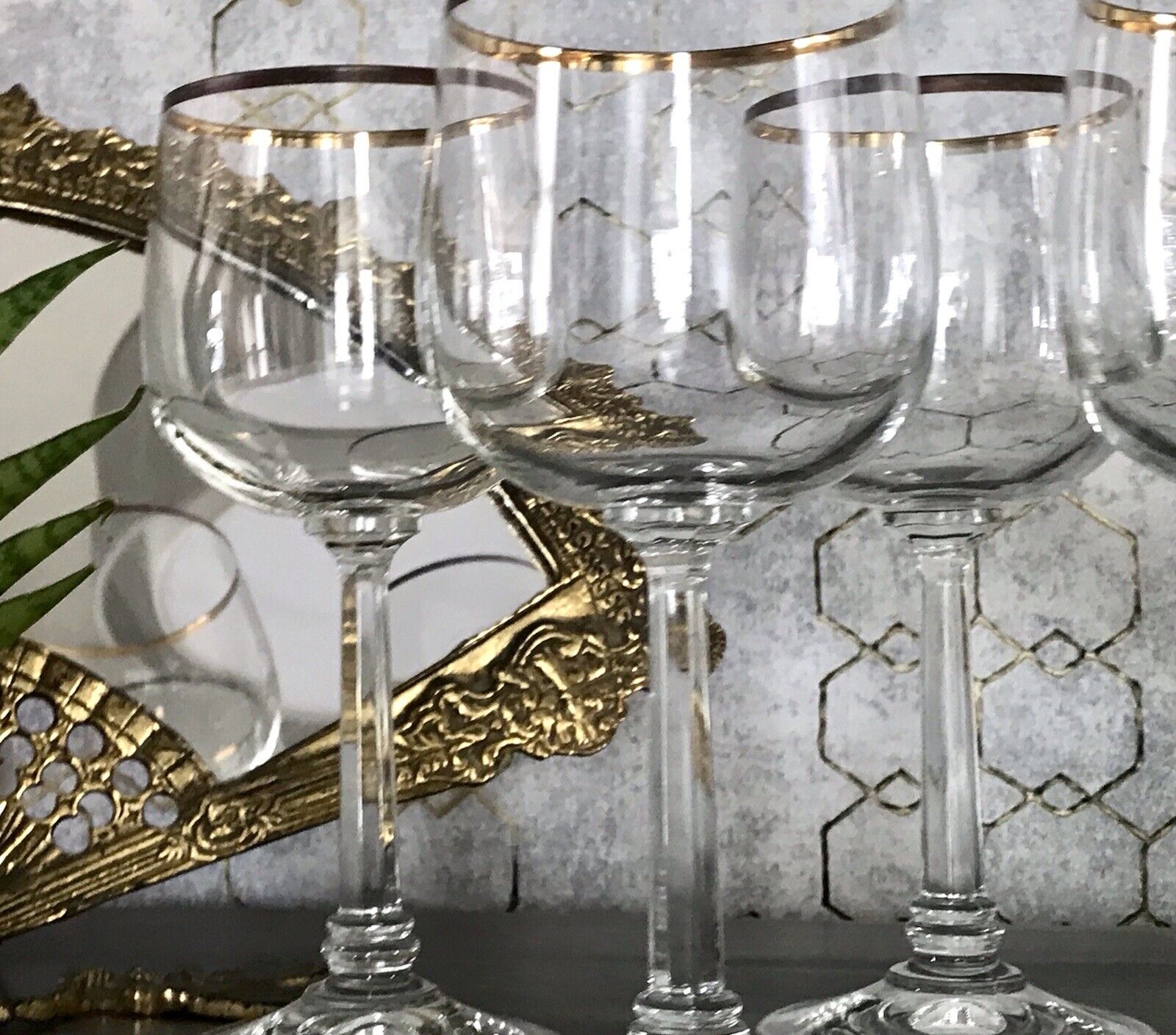 Art Déco Stil 6 Gläser Weingläser Weißweingläser Glas Goldrand Lausitzer