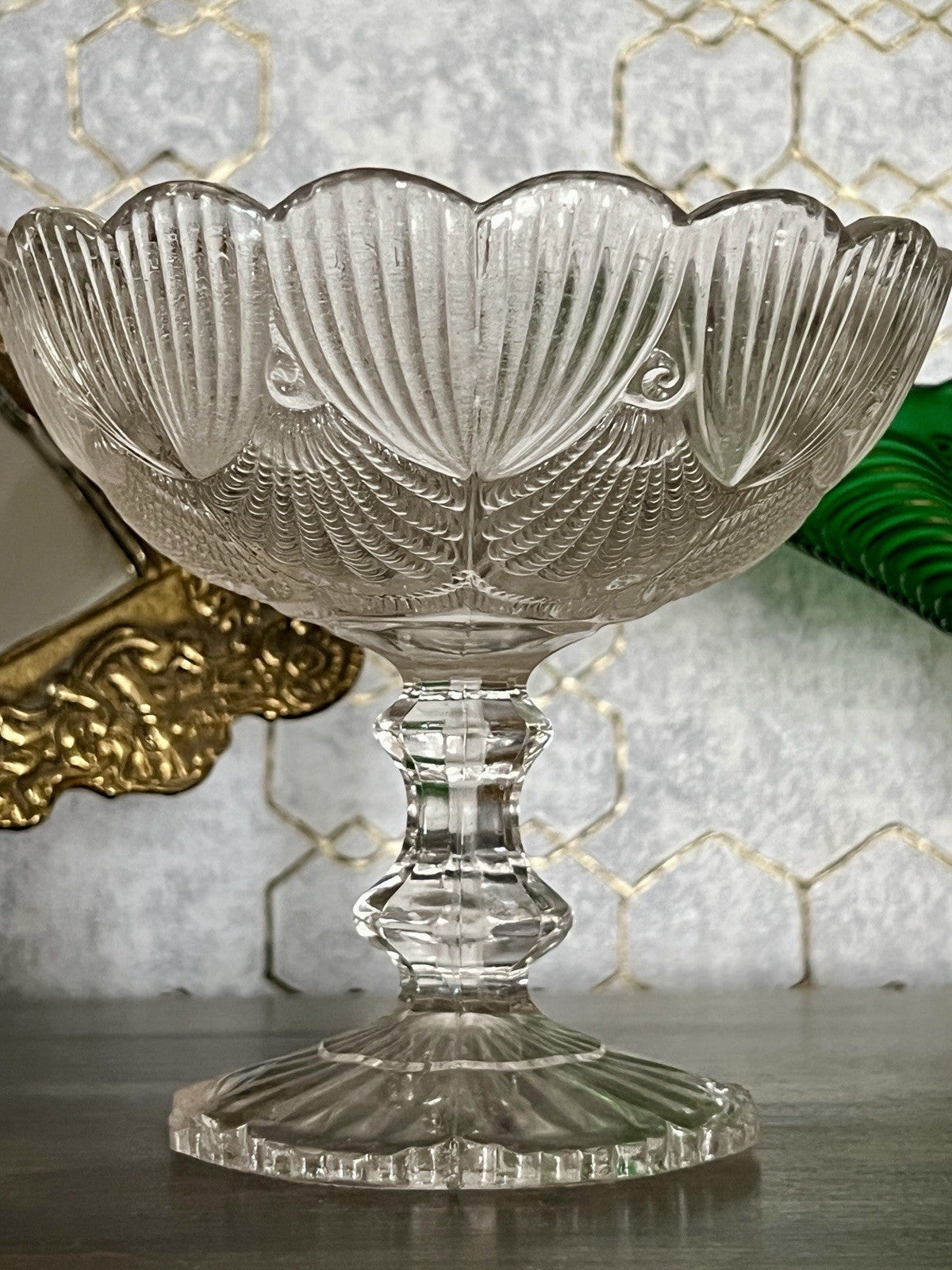 Antik Jugendstil Pressglas Glas Fußschale Schale Zuckerschale