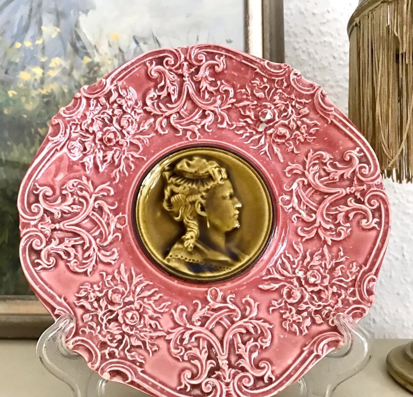 Villeroy&Boch Antik Keramik Majolika Teller Zierteller Schale Frau Torso rosa