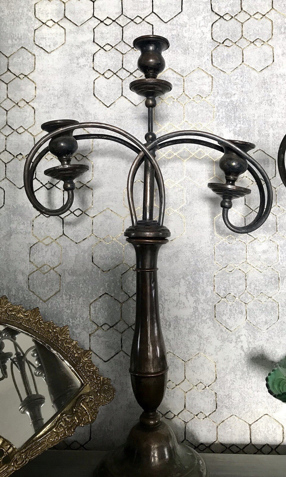 Antik 2 Jugendstil ehemals versilbert Kandelaber Kerzenständer Leuchter ~1890