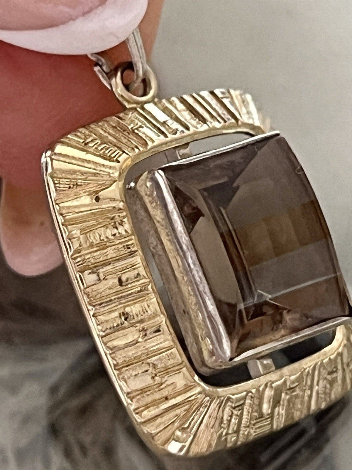 Vintage Alt Kettenanhänger Anhänger 835 K&L Silber vergoldet Rauchquarz?