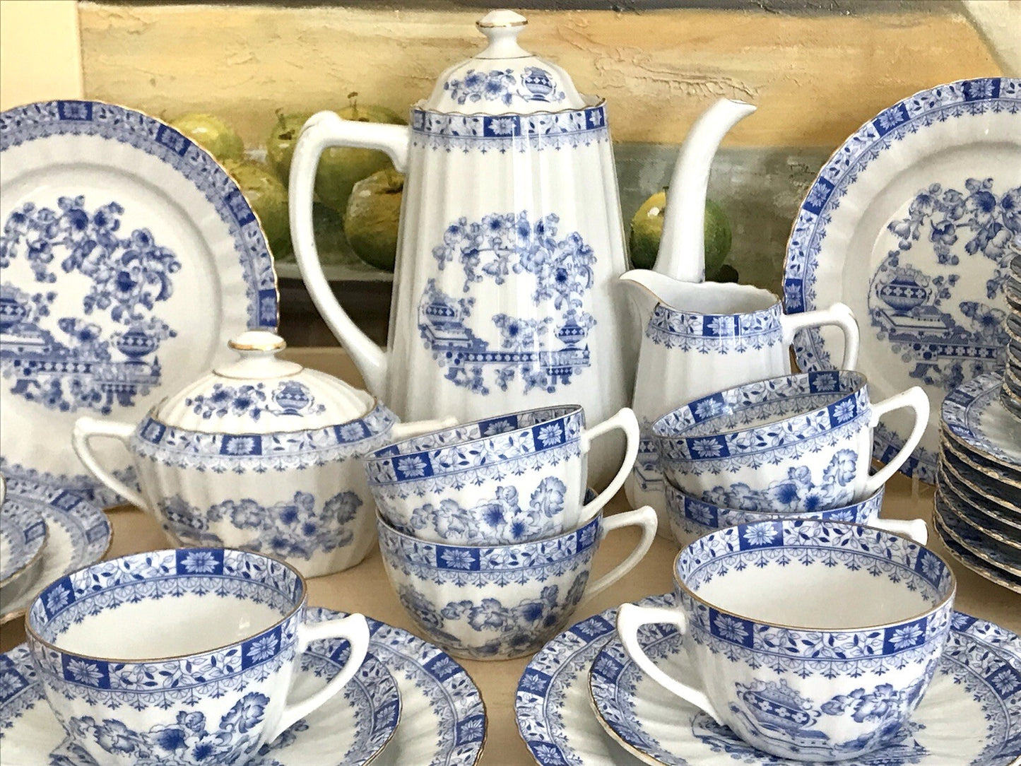 Edel Vintage Porzellan Kaffeeservice 12 Pers. Seltmann Weiden &andere China blau