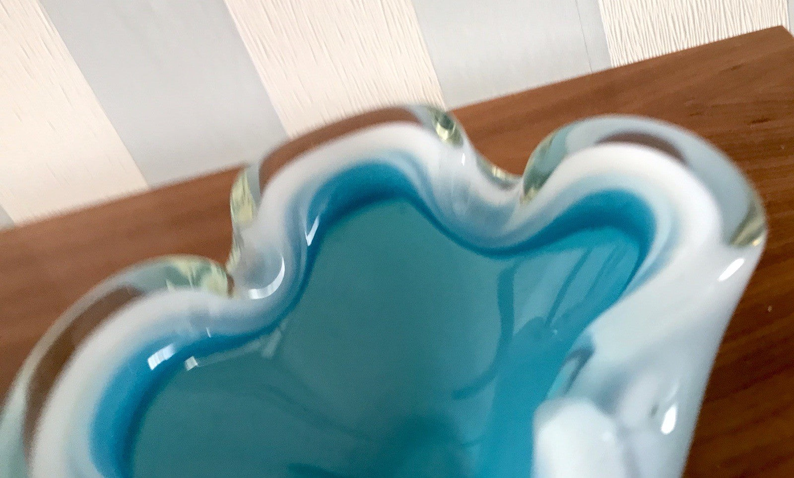 Vintage 60er Murano Glas Schale Barovier? türkis blau weiß edel