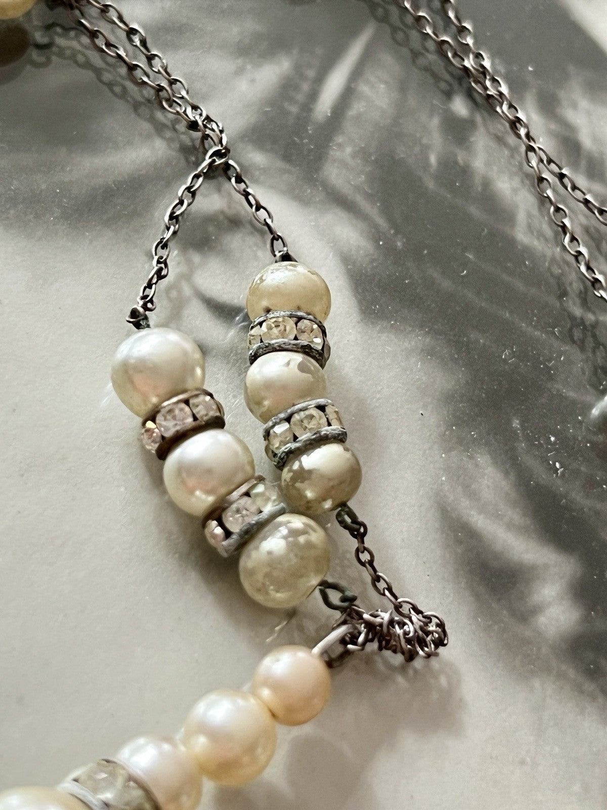 Vintage Antik? 835 Silber Collier Halskette Perlen Strass/ Steine?