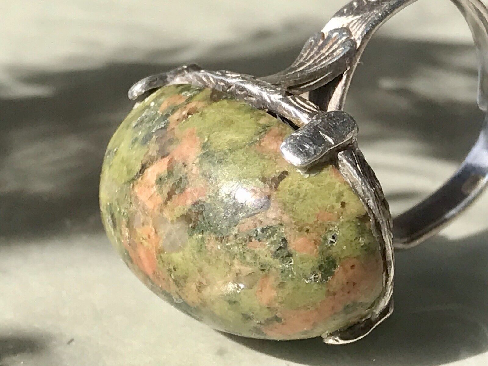 Antik England Jugendstil Edel DAMEN RING 925 Silber Jaspis Birmingham AH