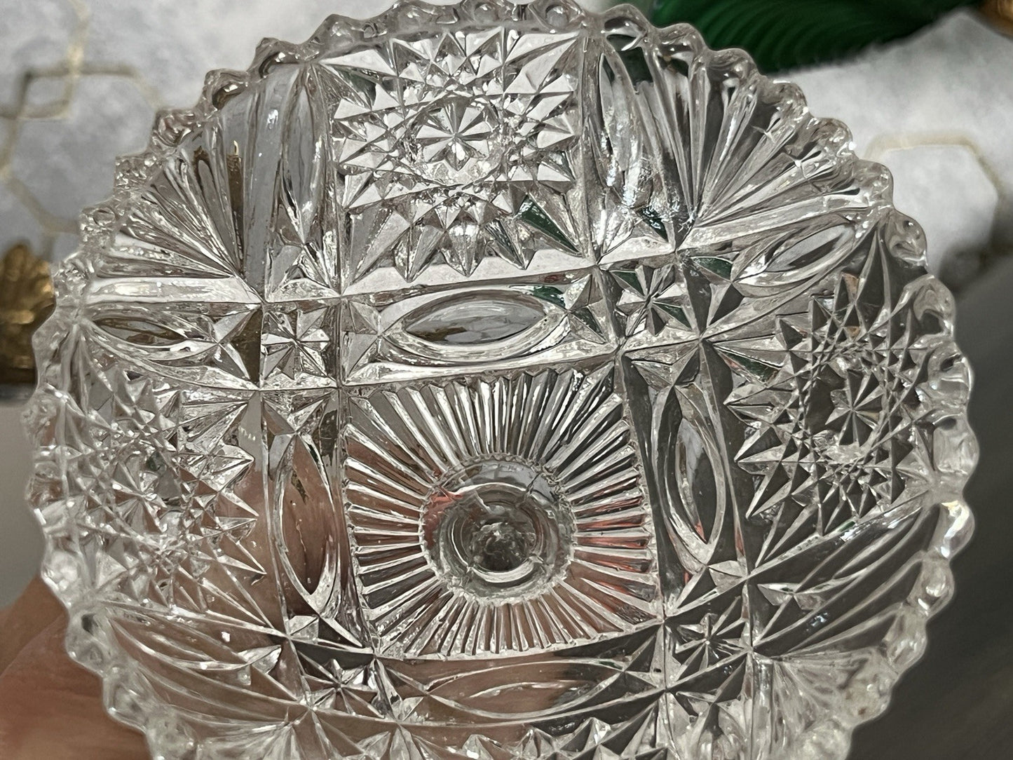 Antik Jugendstil Pressglas Glas Fußschale Schale Zuckerschale Brockwitz