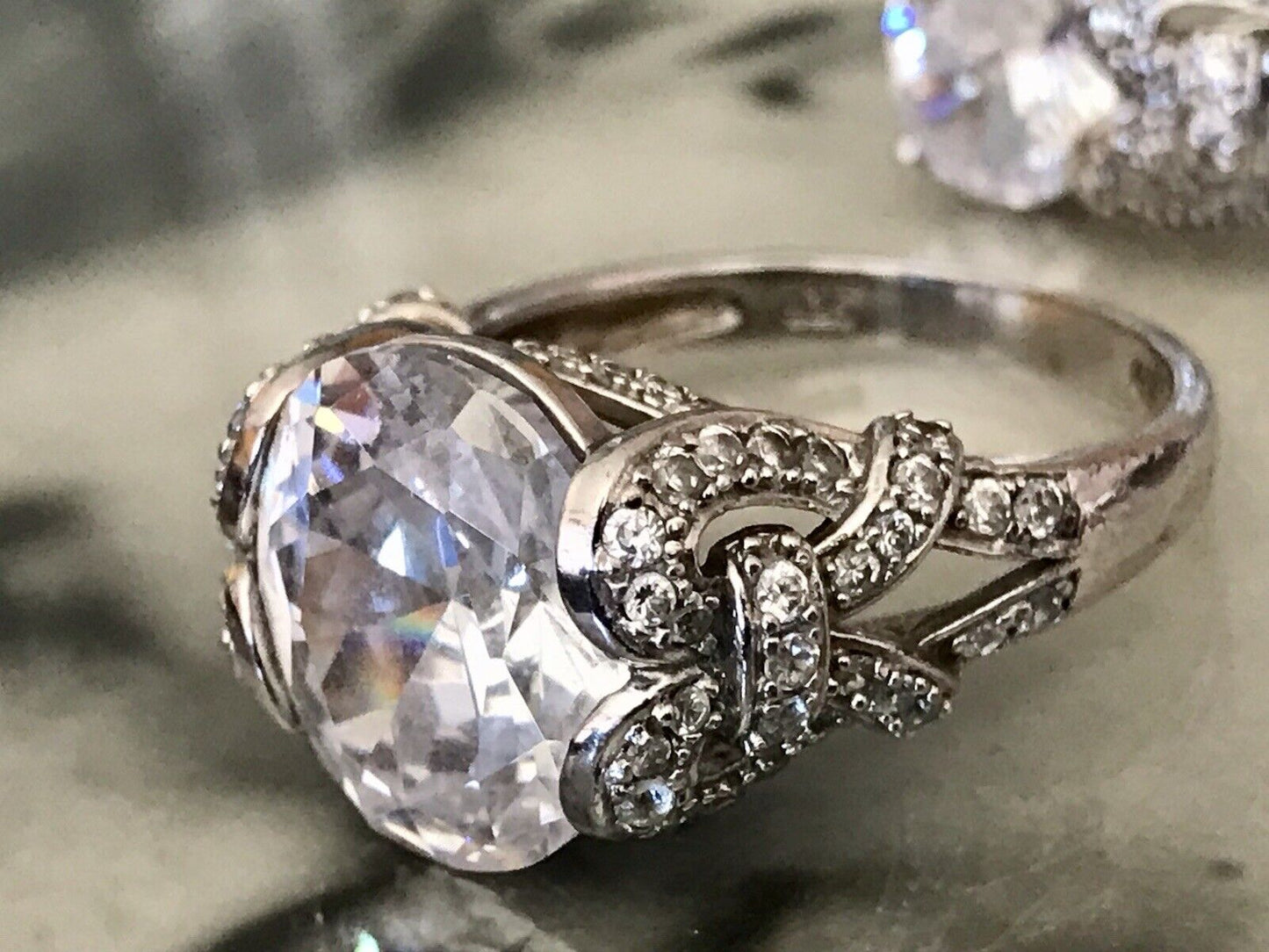Edel Schmuck Set DAMEN RING & Ohrringe Silber 925 Gr.63 Steine Cubic Zirkonia