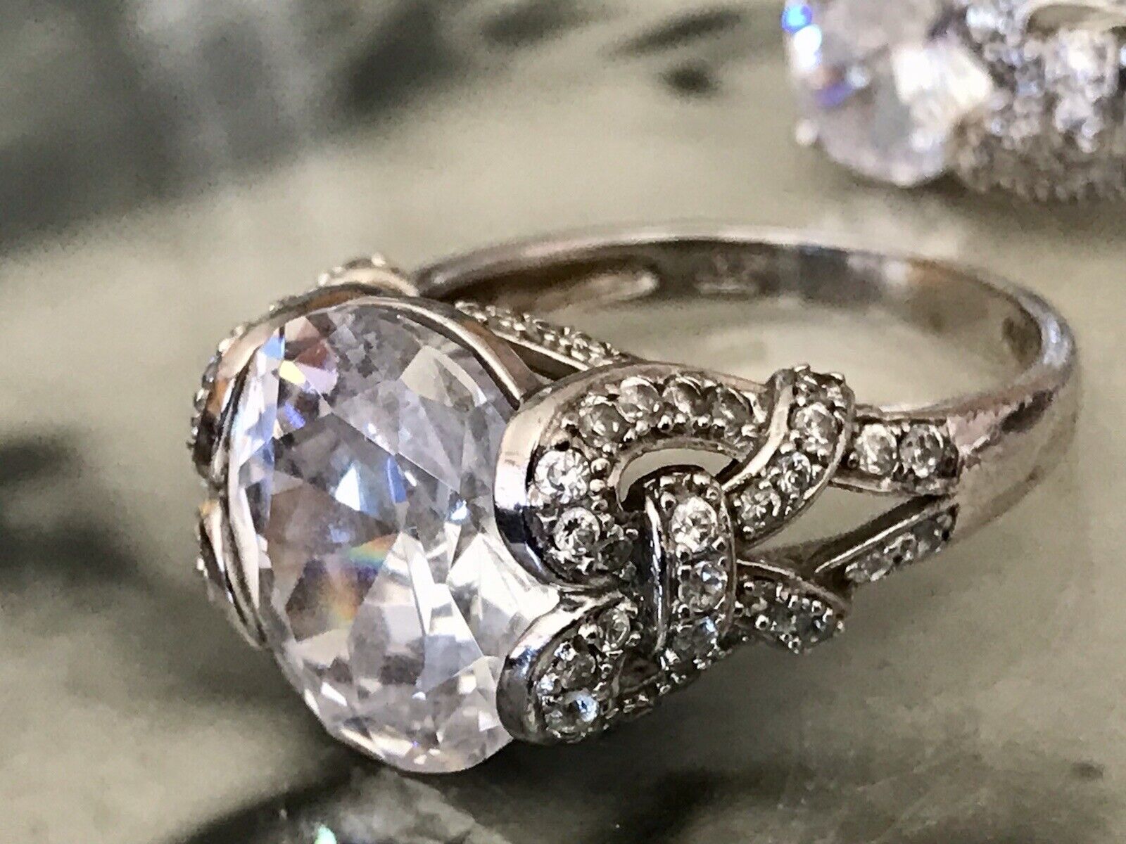 Edel Schmuck Set DAMEN RING & Ohrringe Silber 925 Gr.63 Steine Cubic Zirkonia
