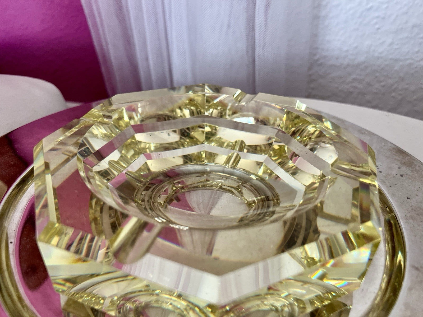 Antik? 3020g! Vintage Murano ? Aschenbecher Ascher Citrin gelb Kristallglas