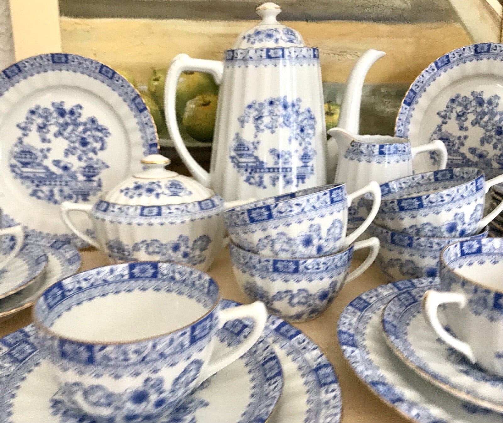 Edel Vintage Porzellan Kaffeeservice 12 Pers. Seltmann Weiden &andere China blau