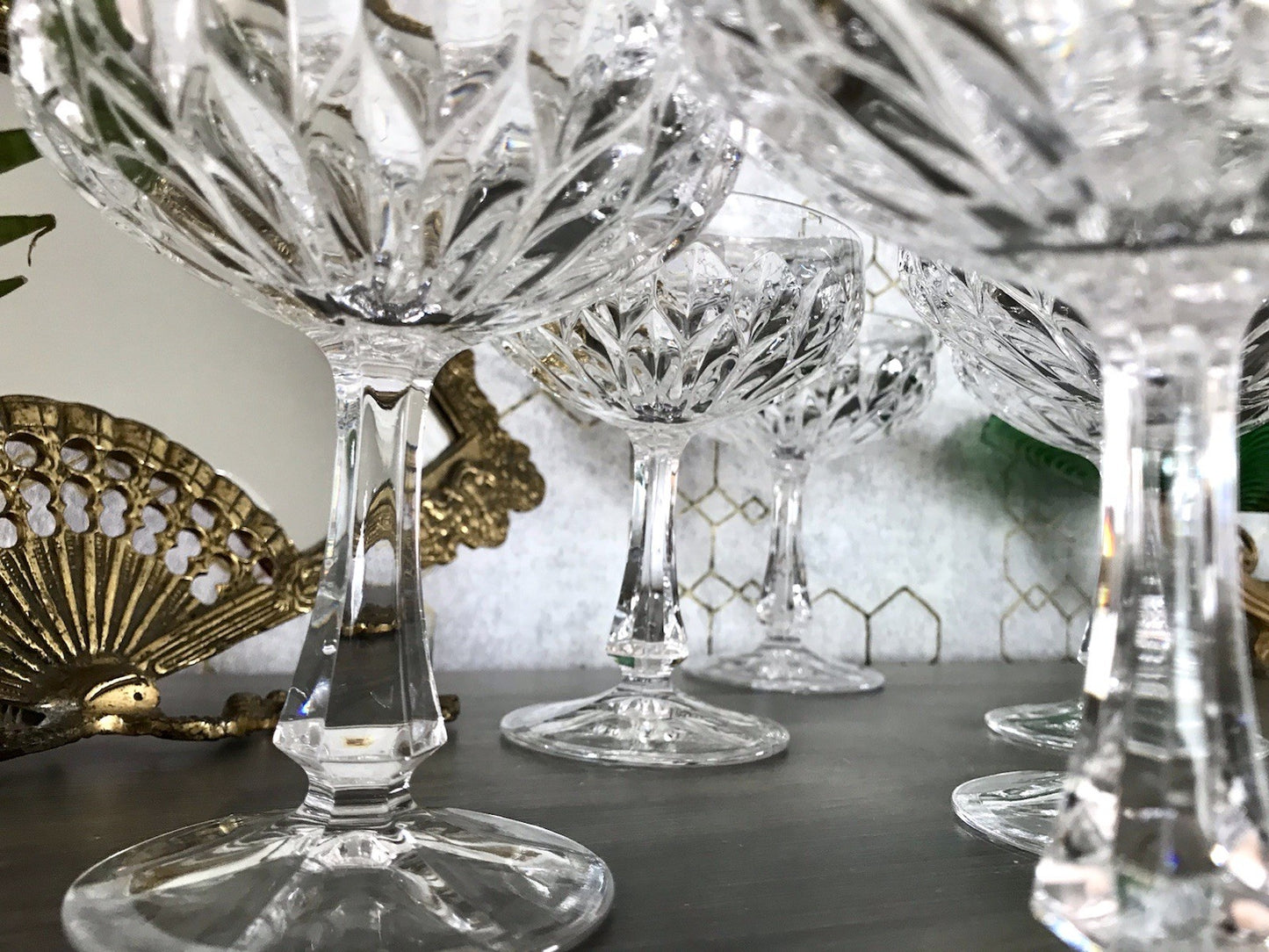 Vintage 9x Champagnerschalen Sektschalen Kristallglas Schliff Bleikristall