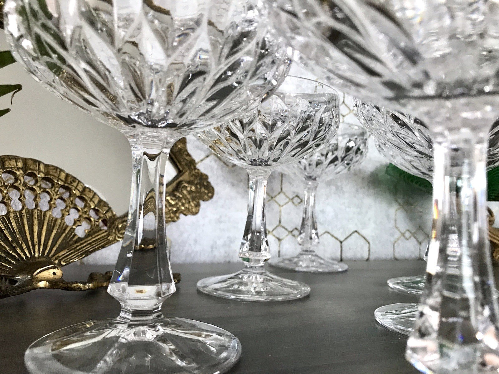 Vintage 9x Champagnerschalen Sektschalen Kristallglas Schliff Bleikristall