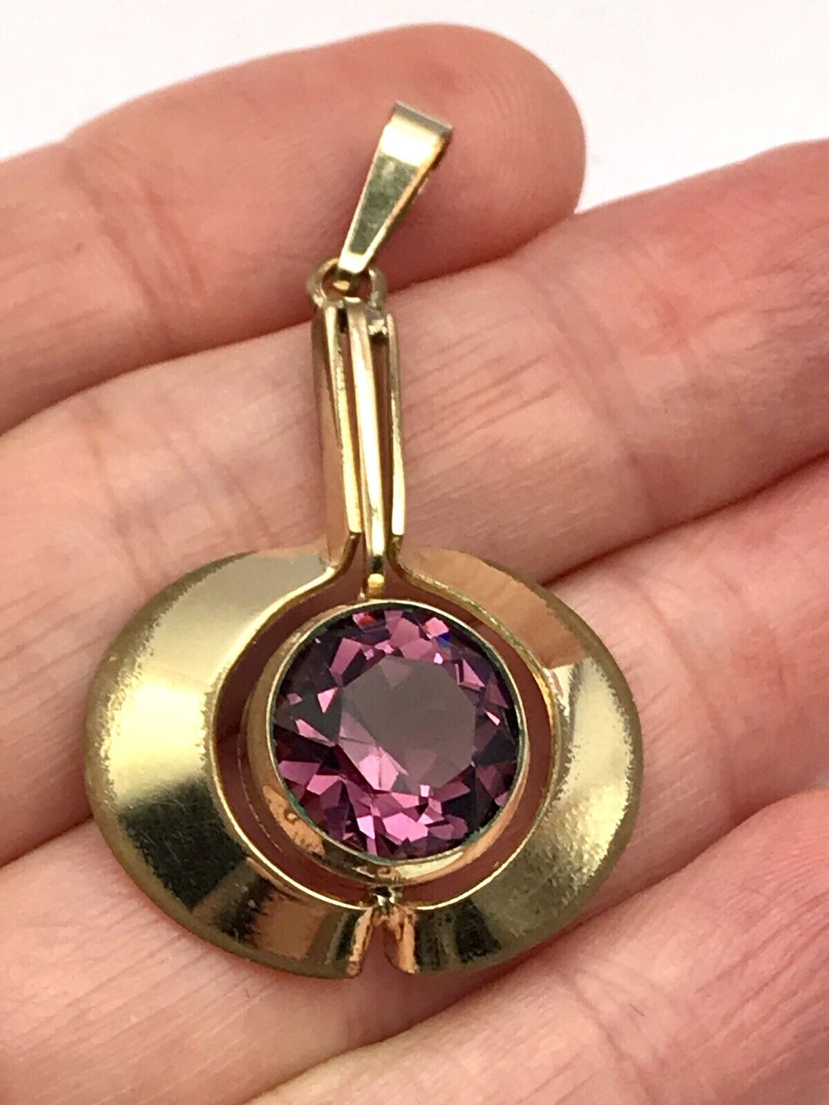 Vintage TeKa Designer Anhänger lila Stein Amethyst? Amerik. Doublè vergoldet