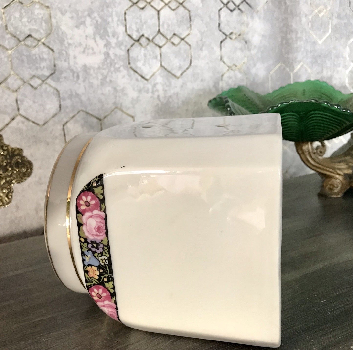 Antik Porzellan Dose Vorratsgefäß Vorratsdose Salz Blumenborte Art Déco