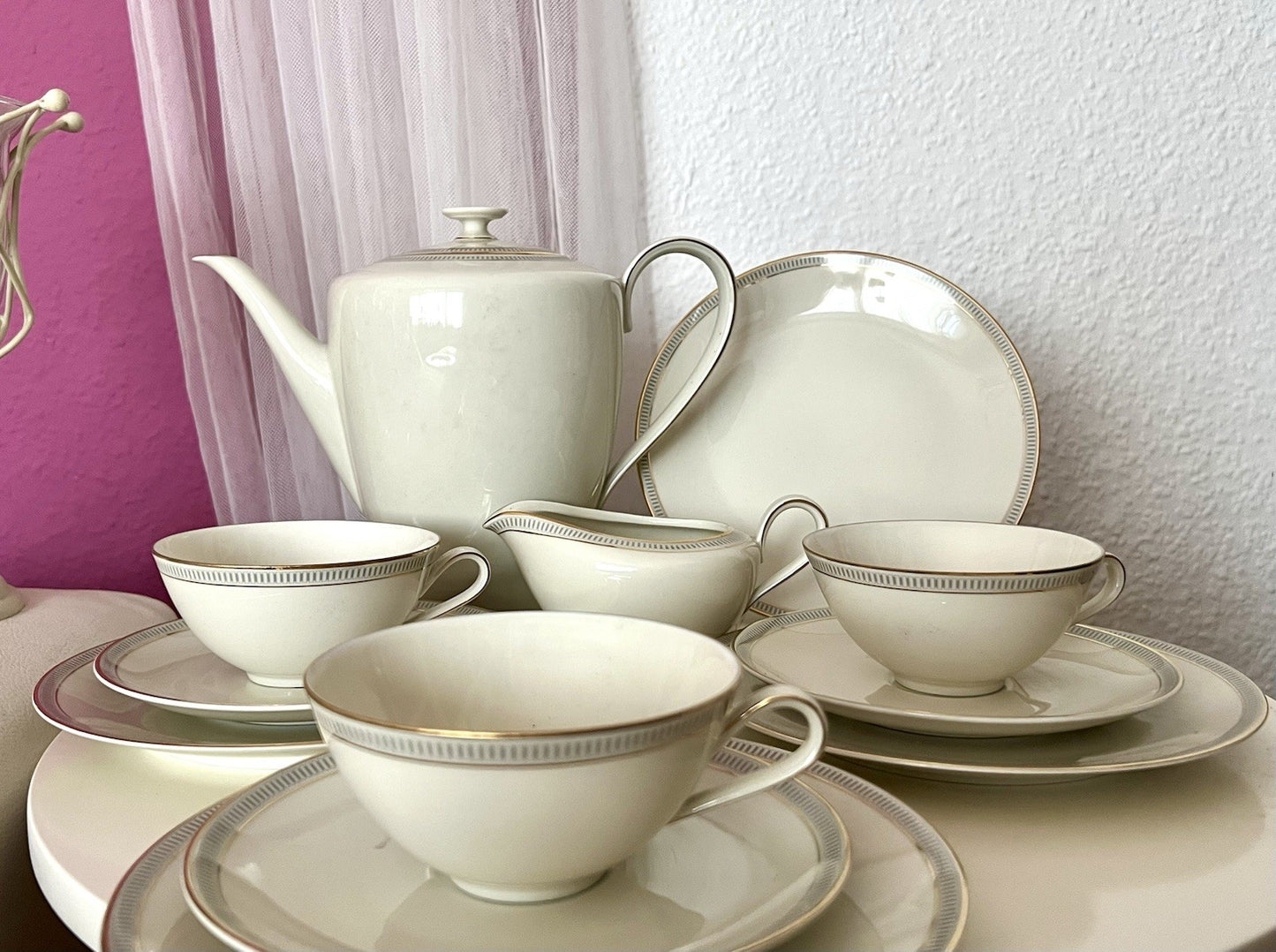 Vintage Hutschenreuther 60er Porzellan Kaffeeservice 12 Personen elfenbein