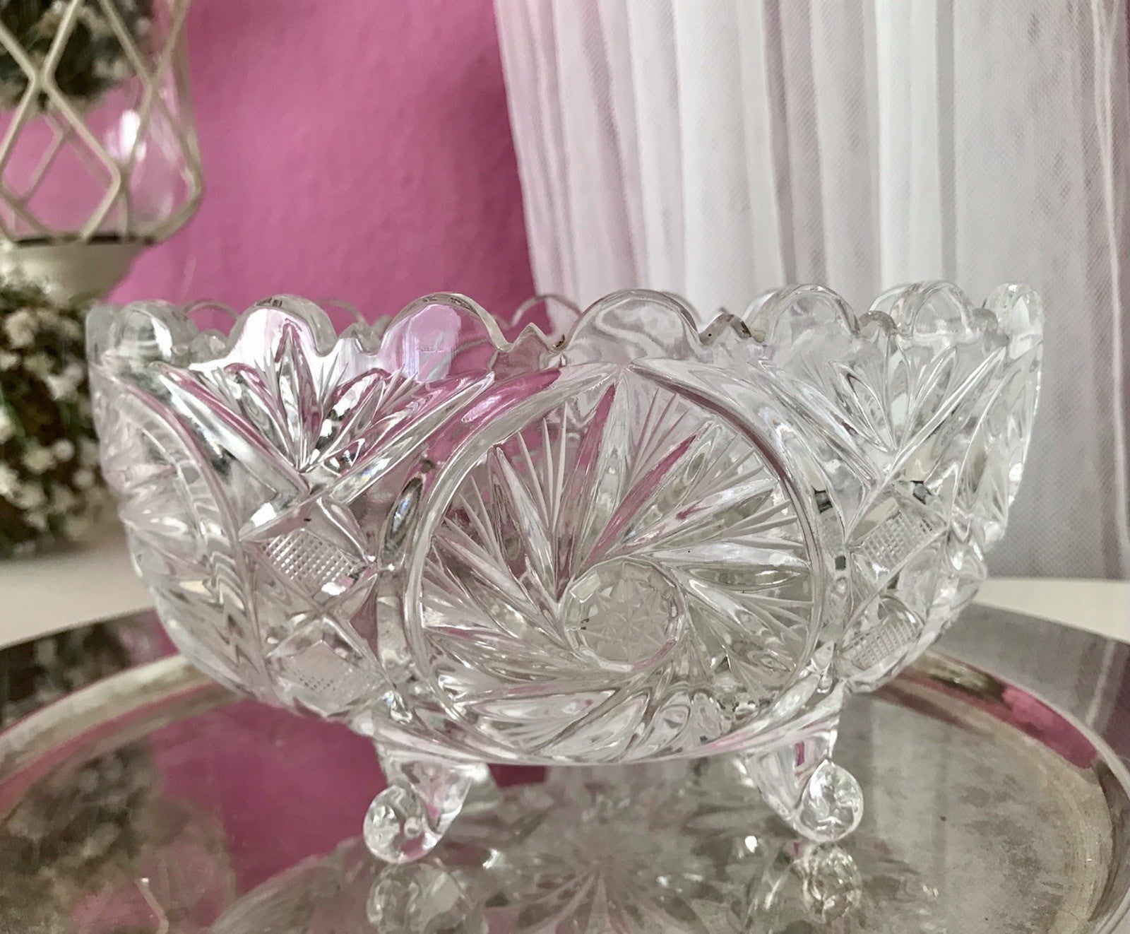 Alt Vintage Bleikristall Bonboniere Schale Glas edel Kristallglas PRL Polen