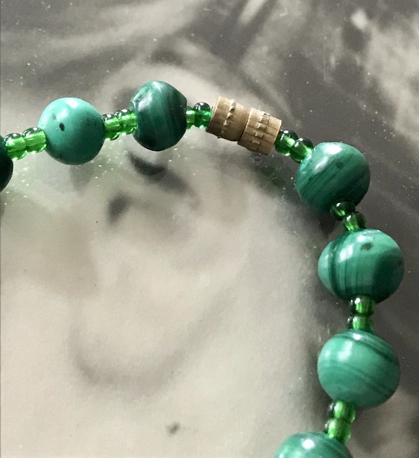 Alt Edel Vintage Halskette Kette Malachite grün Sehr Schön Retro