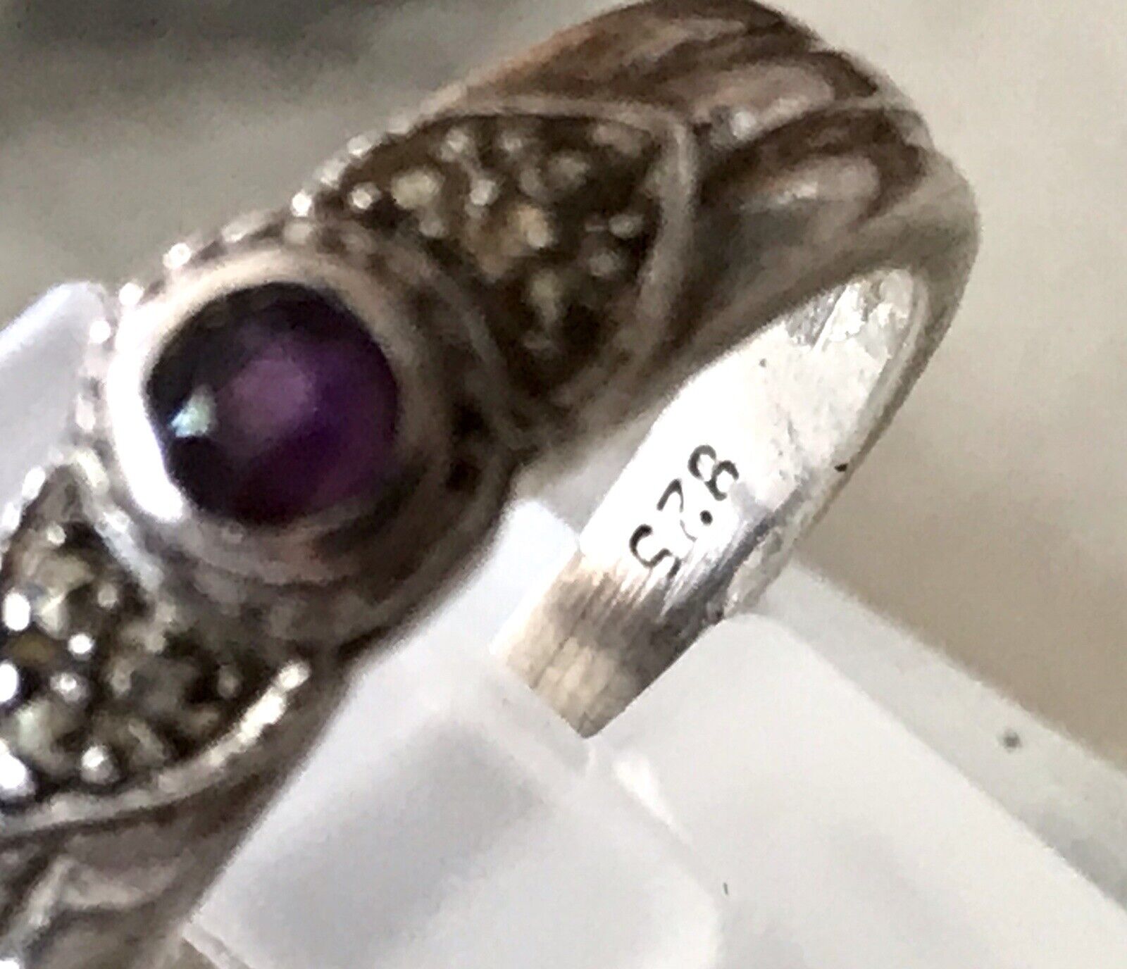 Antik Art Déco Damen Ring lila Stein Silber 925 Gr.55 56  Markasite