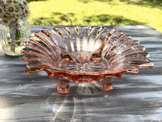 Jardiniere Brockwitz Prismen Rosalin Rosa Art Déco Schale Pressglas Glasschale