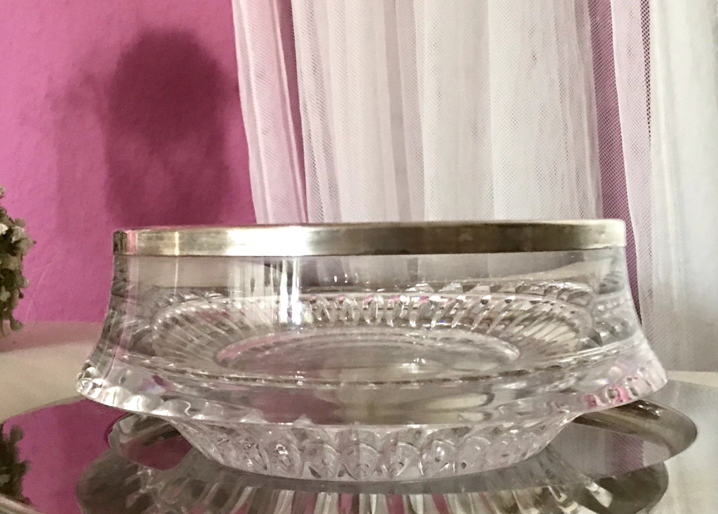 Vintage Glasschale Schale Glas versilbert Rand Kristallglas Bleikristall Europa