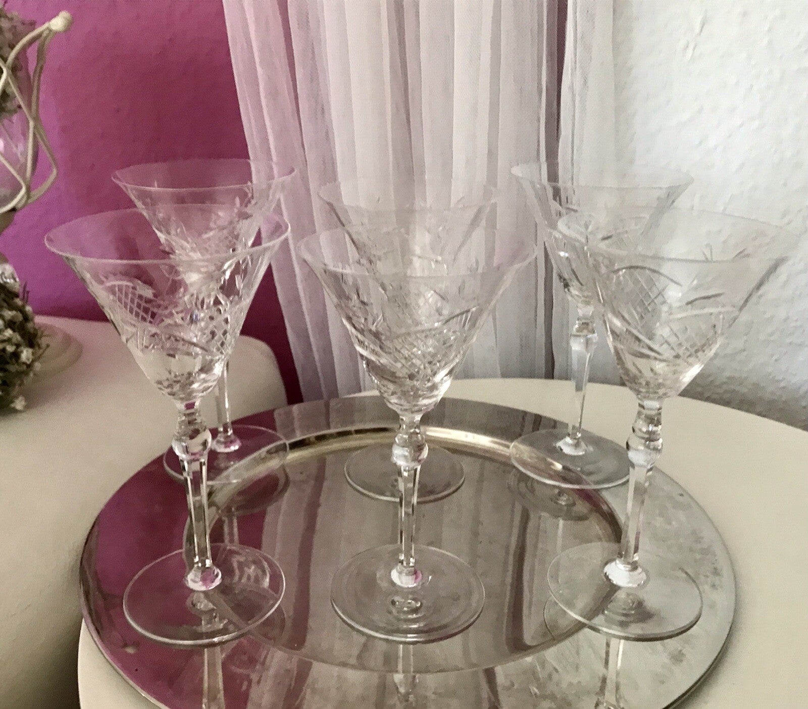 Antik Edel Art Déco 6x Weingläser Gläser Schliffdekor