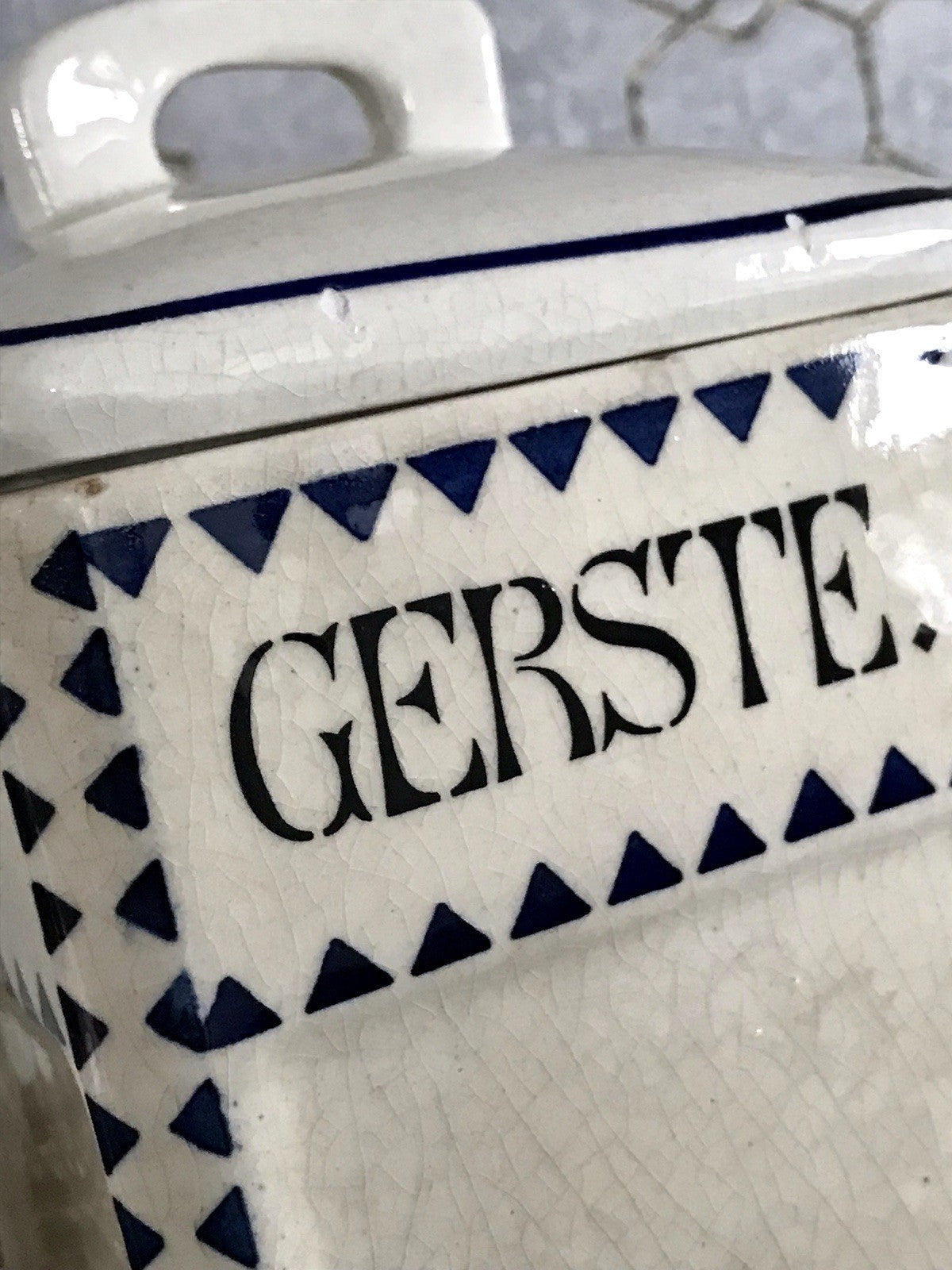 Antik Jugendstil Vorratsgefäß Gerste Gefäß Vorratsdose Porzellan creme blau