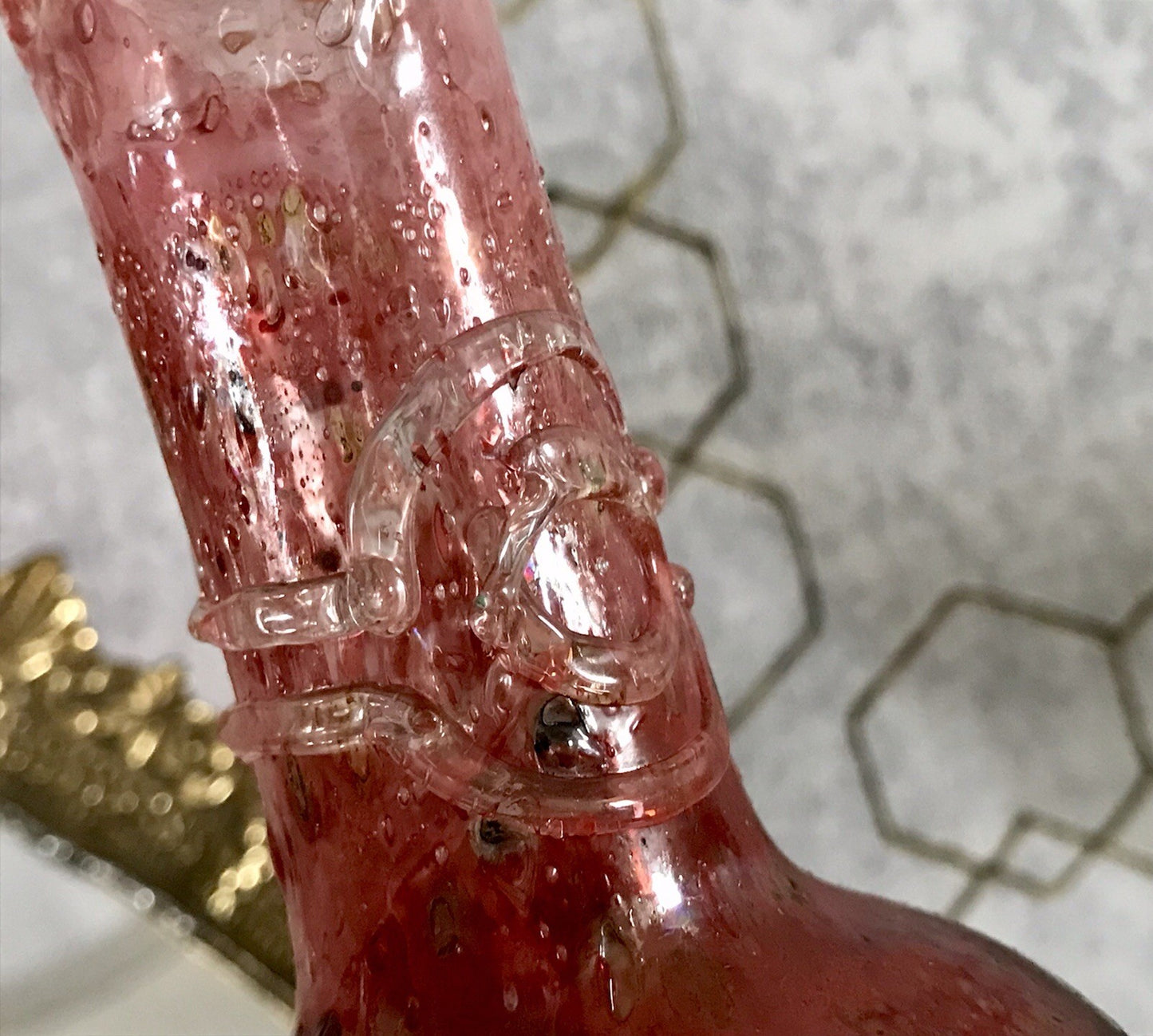 Vintage Pavel Molnār Glas Glaskunst Glasvase rot Faden Aufschmelzungen signiert