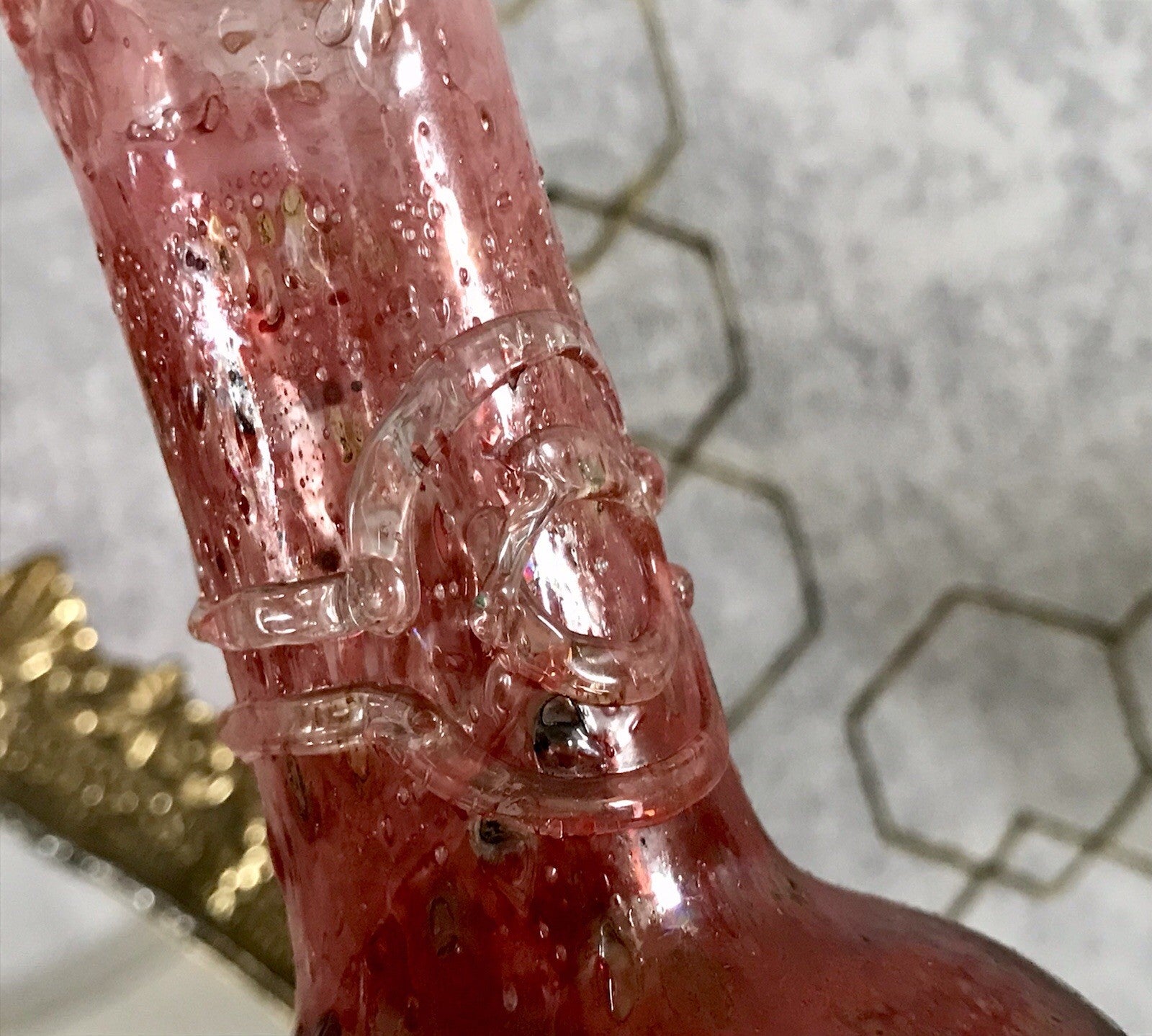 Vintage Pavel Molnār Glas Glaskunst Glasvase rot Faden Aufschmelzungen signiert