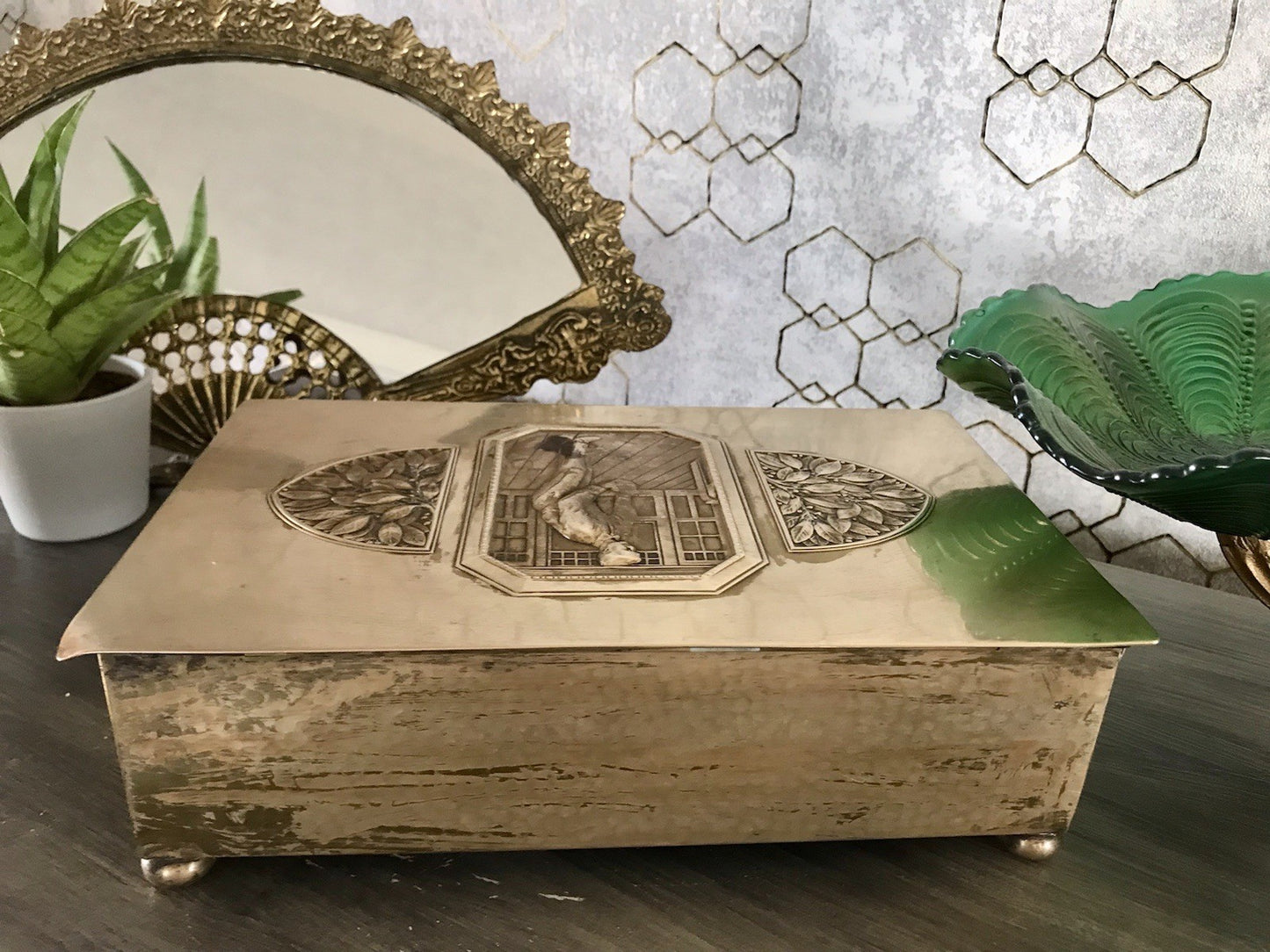 Antik WMF Jugendstil Messing Schatulle Zigarrendose Dose wunderschön Kegelklub