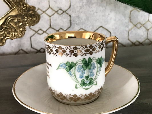 Antik Jugendstil Porzellan Andenken Gedeck Sammeltasse Tasse Geburtstag Spruch