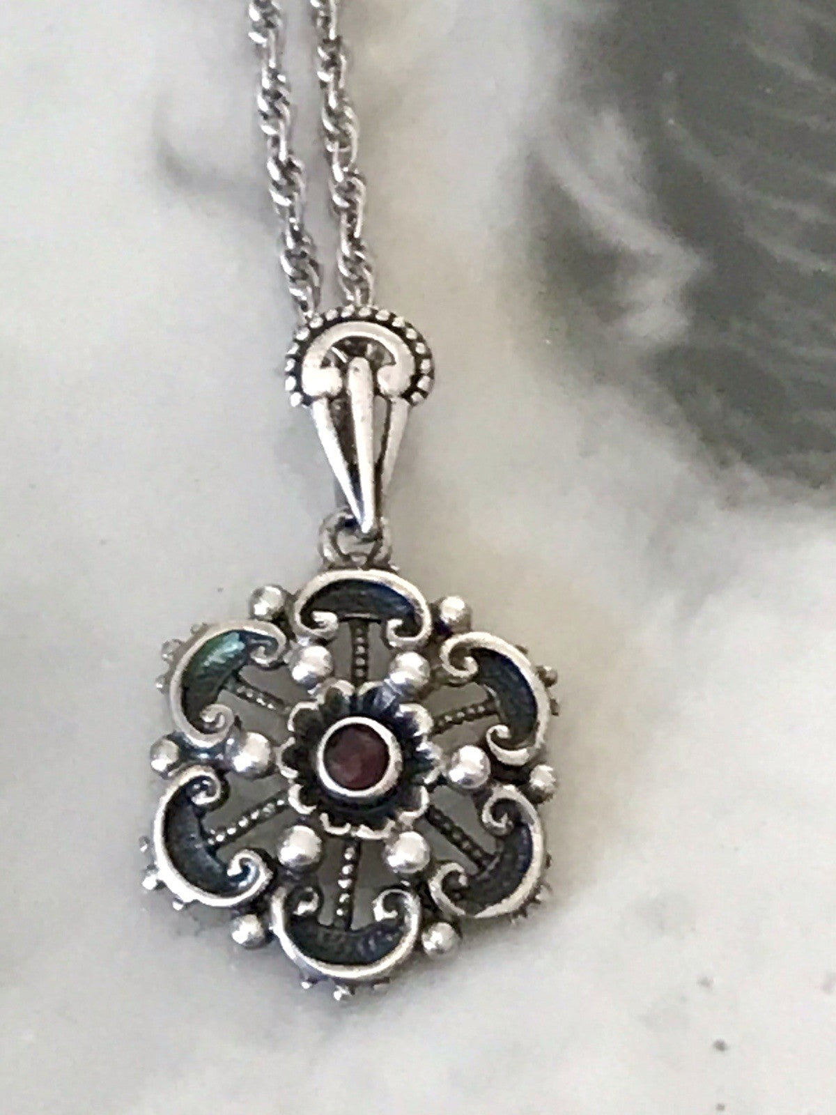 Antik ? Vintage Edel Halskette 925 Anhänger Kettenanhänger Silber 835 Rubin?