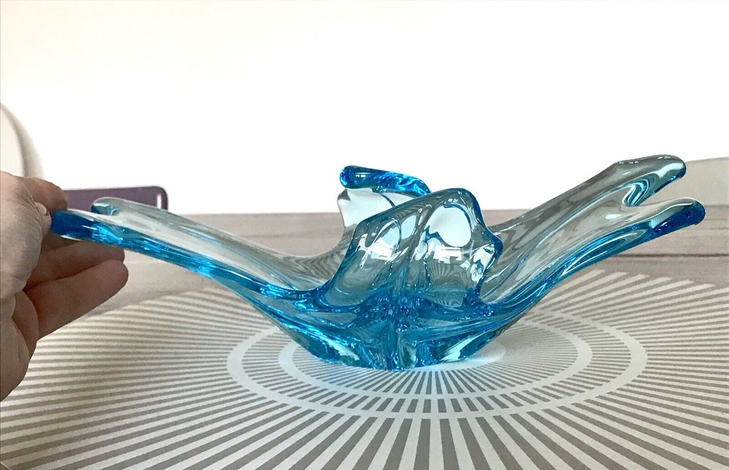 Murano 60er 70er Jahre Schale Glas Schön zipfelig türkis blau