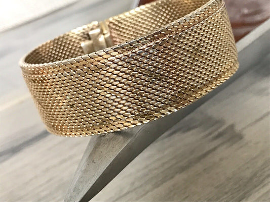 Vintage wunderschönes breites Teppicharmband Armband vergoldet