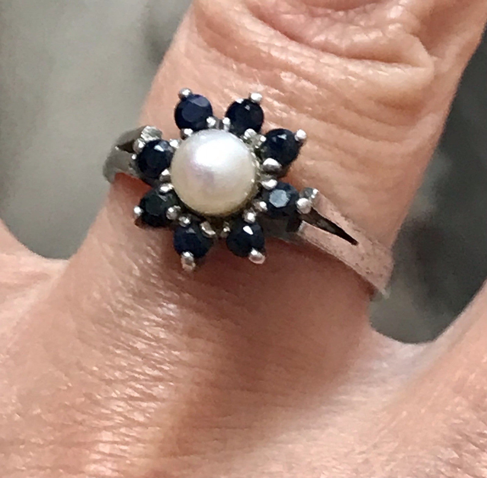 Antik? Vintage Art Déco Damen Ring Perle Spinell ? Saphir? Silber 925 Gr.57 18,1