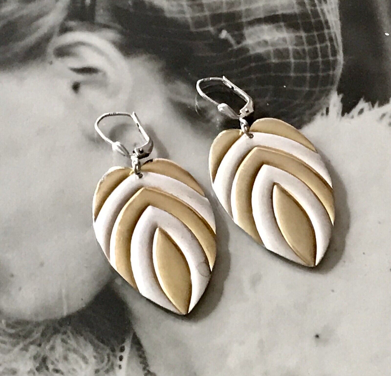 Vintage Ohrhänger Ohrringe Blätter Hänger DAMEN Silber vergoldet SUPER Design