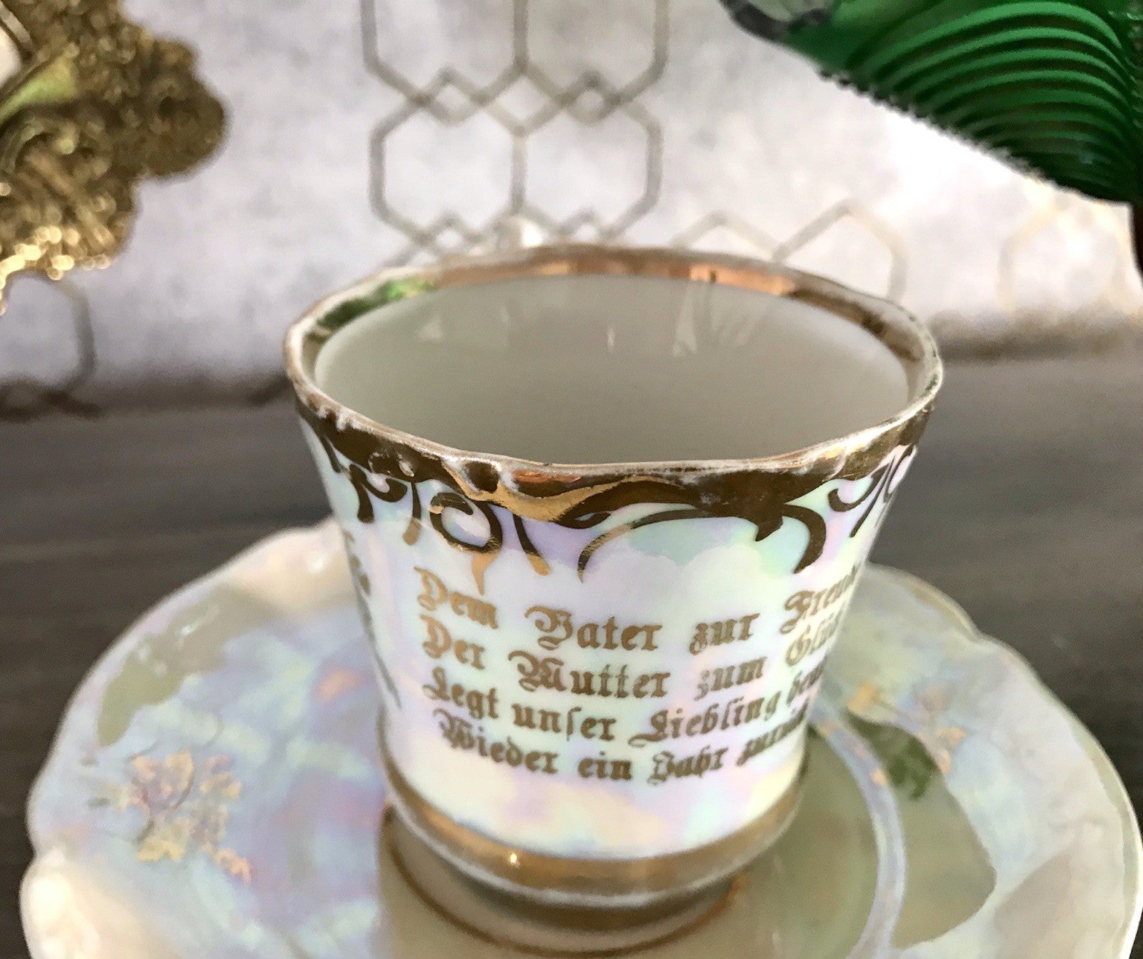 Antik Porzellan Andenken Becher Gedeck Sammeltasse Tasse Geburtstag Kind