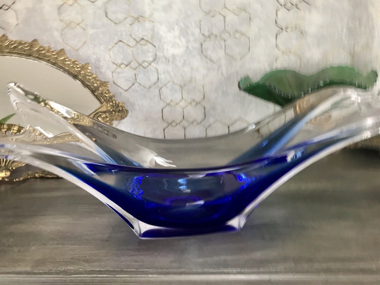 Murano 60er 70er Jahre Schale Glas zipfelig blauer Zwischenfang im Klarglas