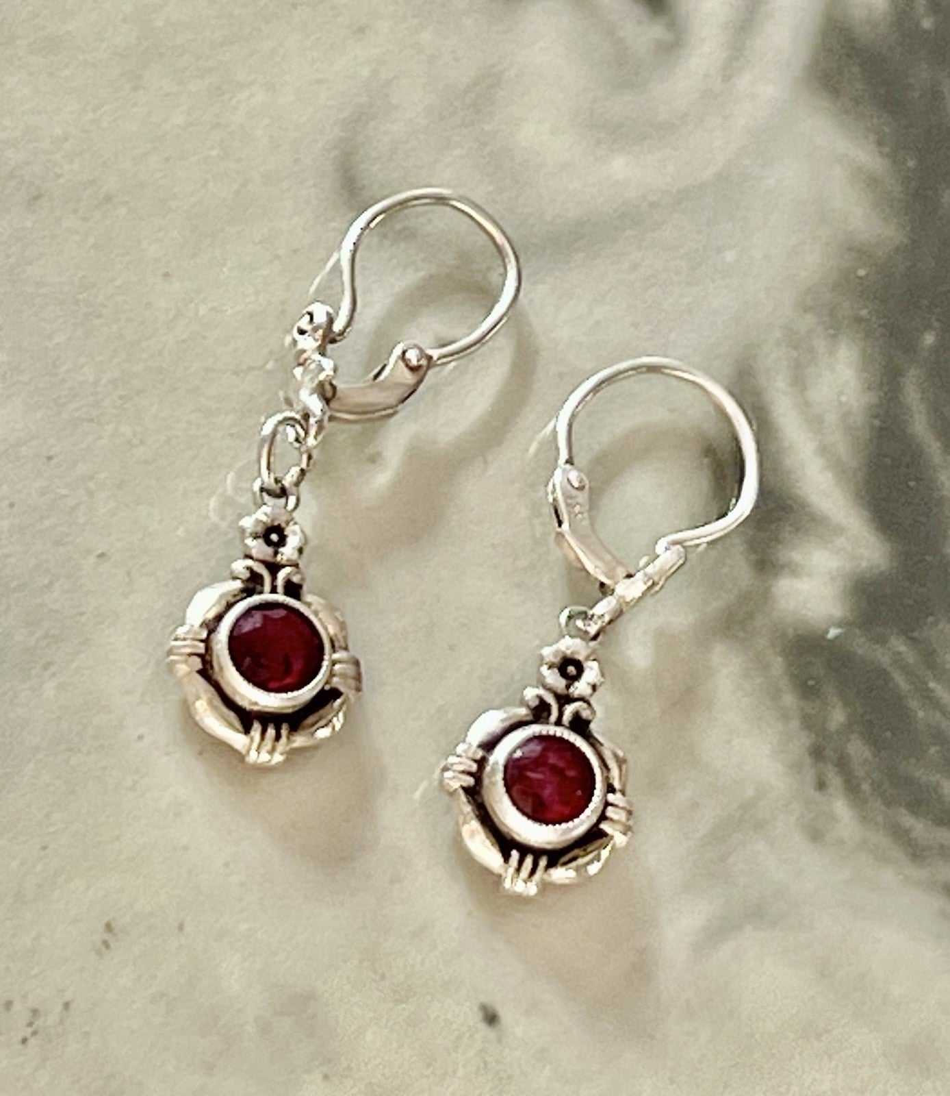 Antik Art Déco Edel Ohrhänger Ohrringe DAMEN Silber 800 rote Steine