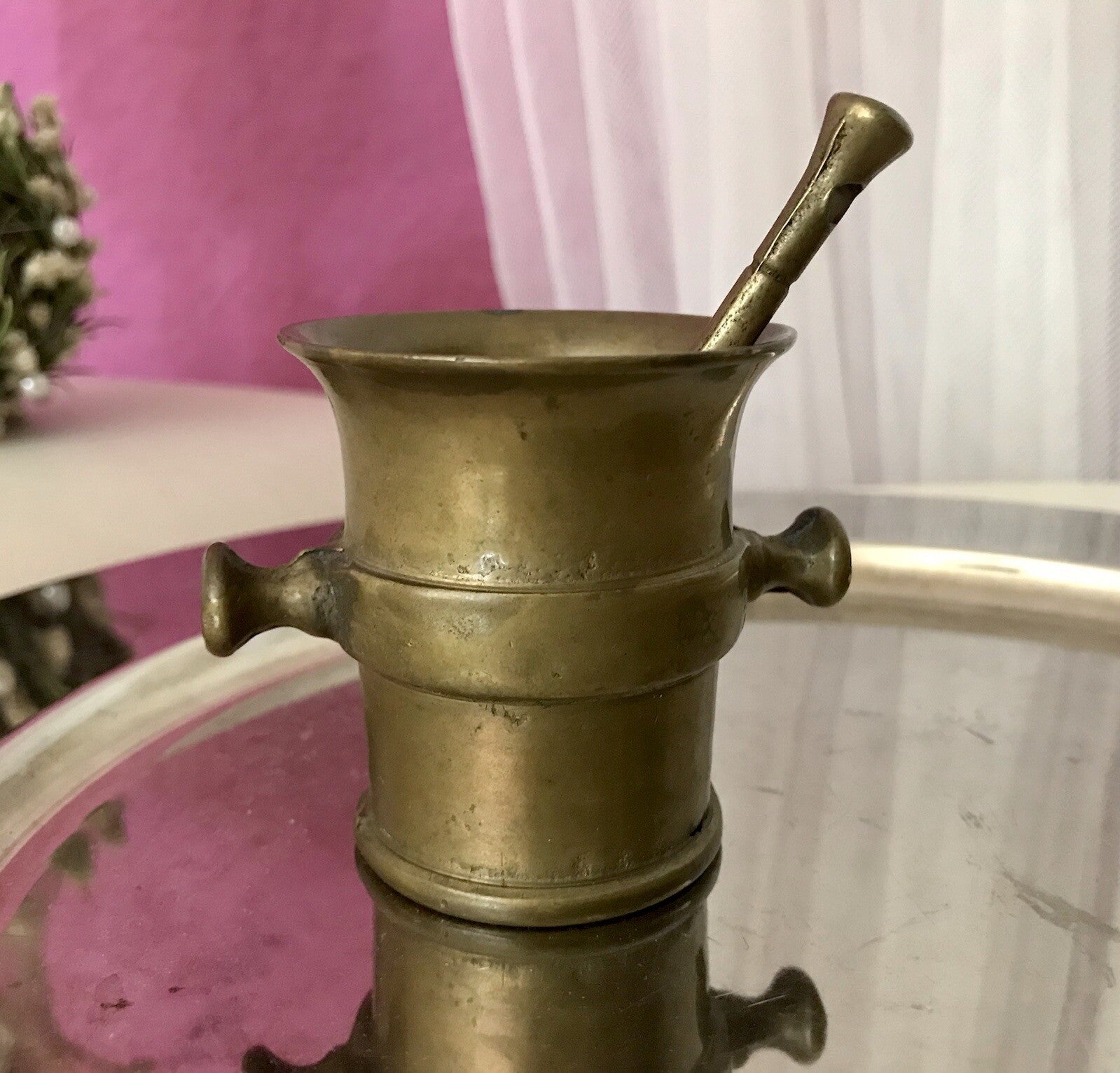 Alt Vintage Messing kleiner Mörser mit Pistill Stößel
