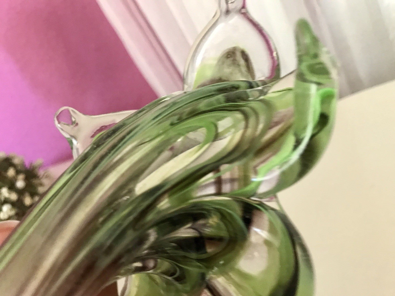 Vintage Murano ? 60er Jahre liegende Glasvase Vase Tischvase grün