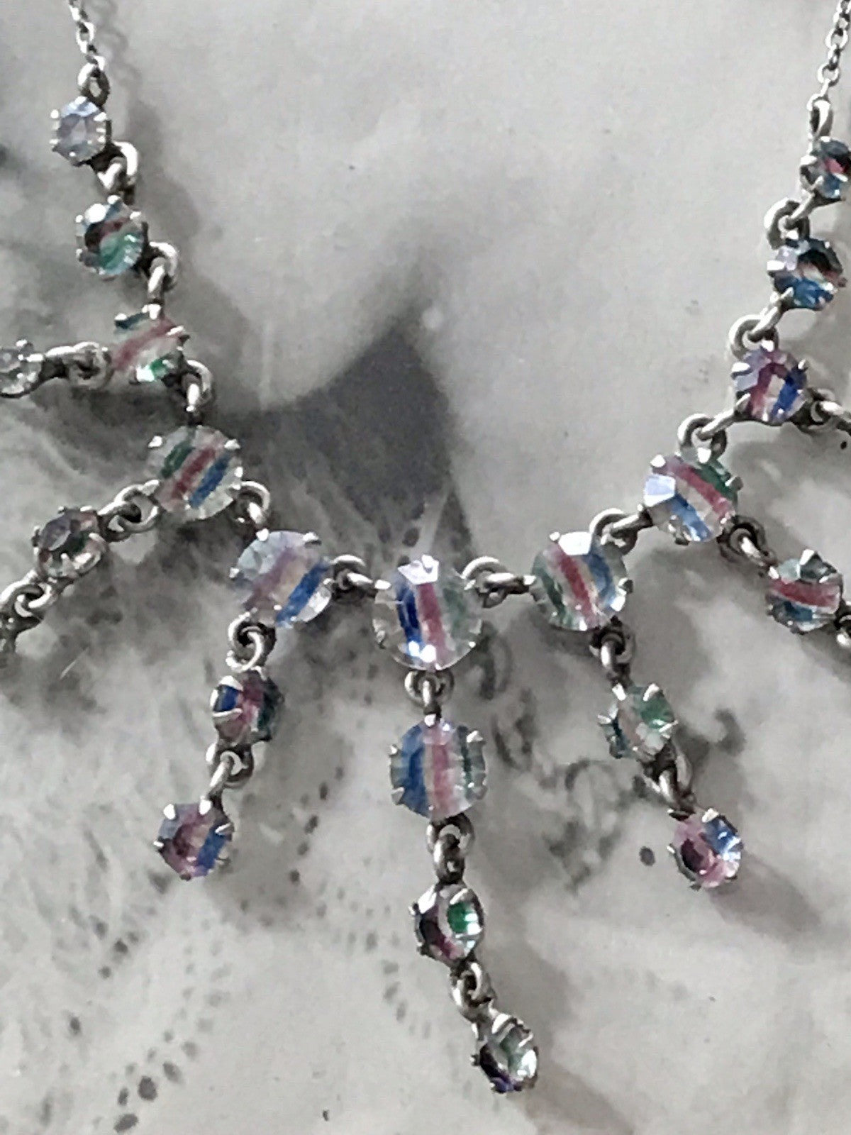 Antik Edel Art Déco 925 Silber Collier Halskette Rheinkiesel