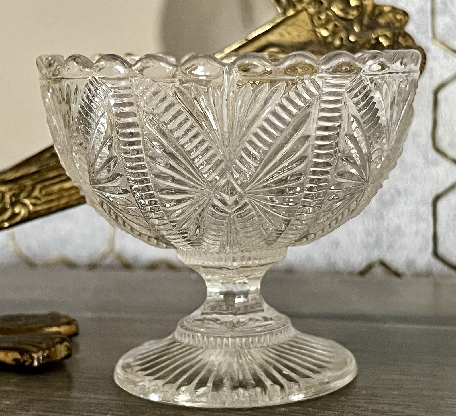Antik Jugendstil  Pressglas Glas Fußschale Schale Zuckerschale Villeroy&Boch