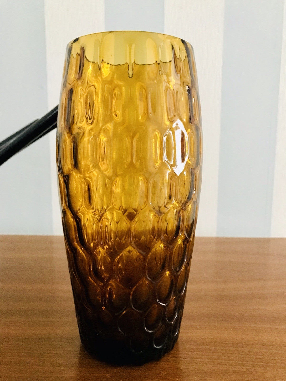 Vintage 60er Jahre MCM Glasvase Vase Glas Design Bernstein gelb Wabenmuster